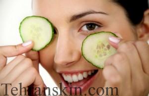 Woman Holding Cucumber Slices over Eyes