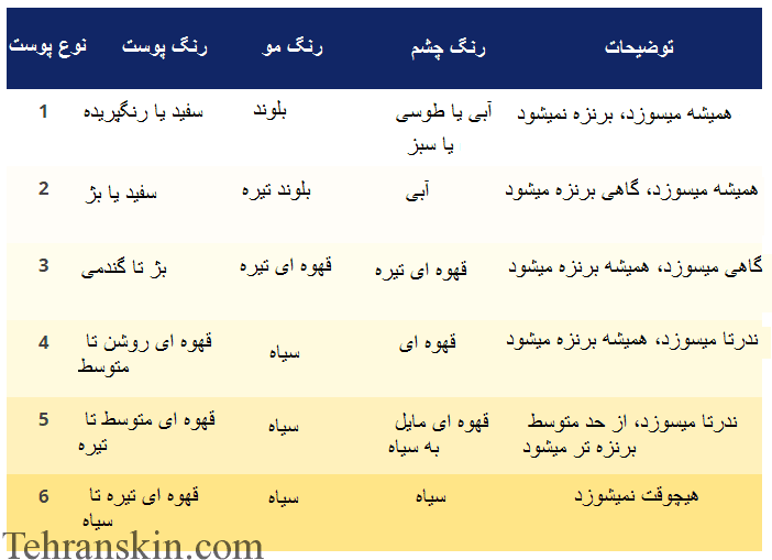 مهترین تقسیم بندی انواع رنگ پوست